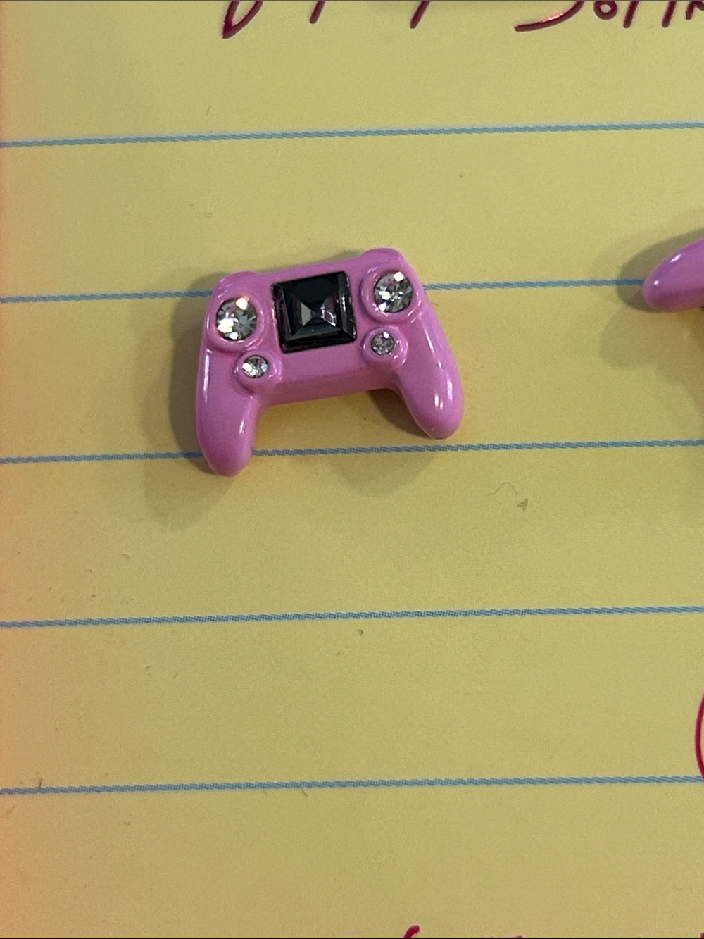Betsey Johnson Pink Game Controller Earrings with Crystal Accents - Picture 2 of 4